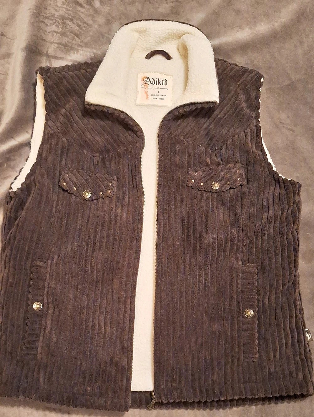 Adiktd Brown Corduroy Sherpa Vest Size Large